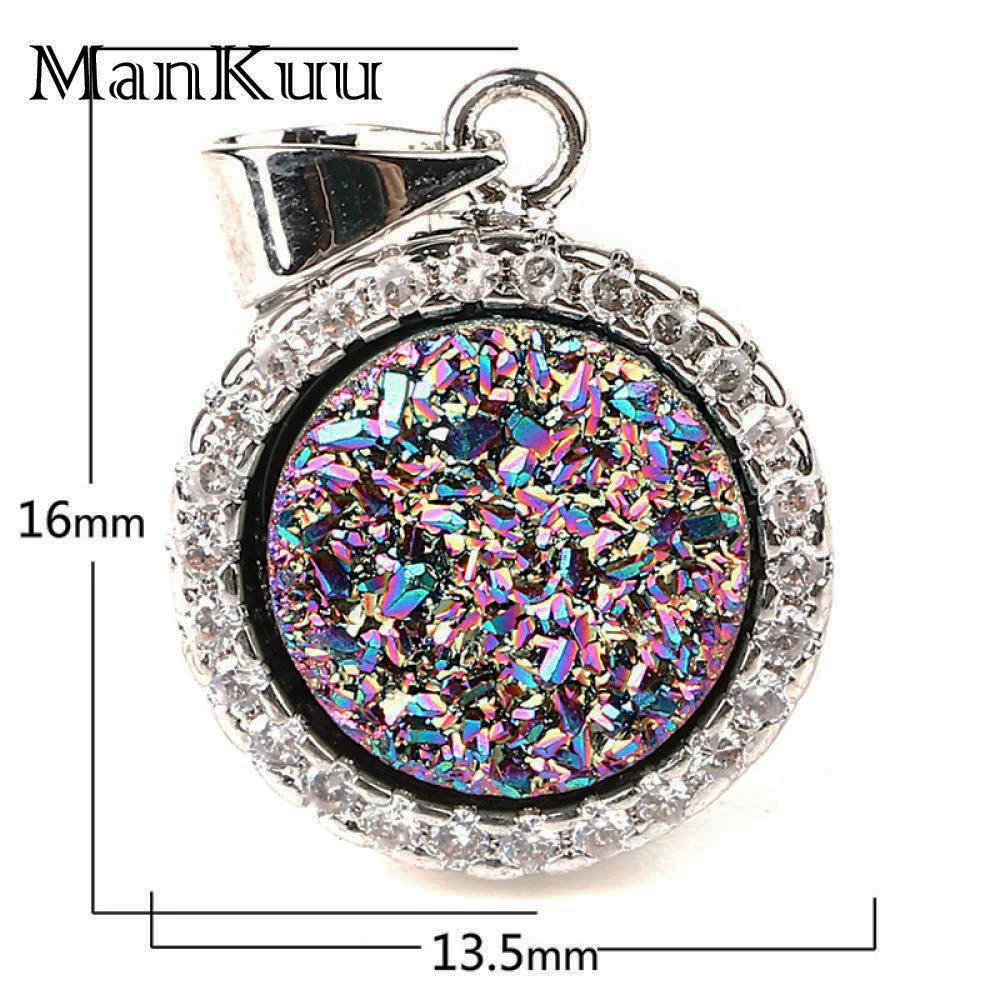 Разноцветные Подвески Mankuu Druzy круглые подвески с посеребренным кристаллом и