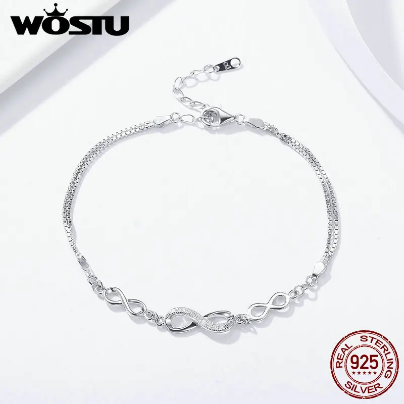 WOSTU, лидер продаж, 925 пробы, серебряный, Бесконечная любовь, бесконечность, цепочка, регулируемый женский браслет, роскошные серебряные ювелирные изделия FIB037