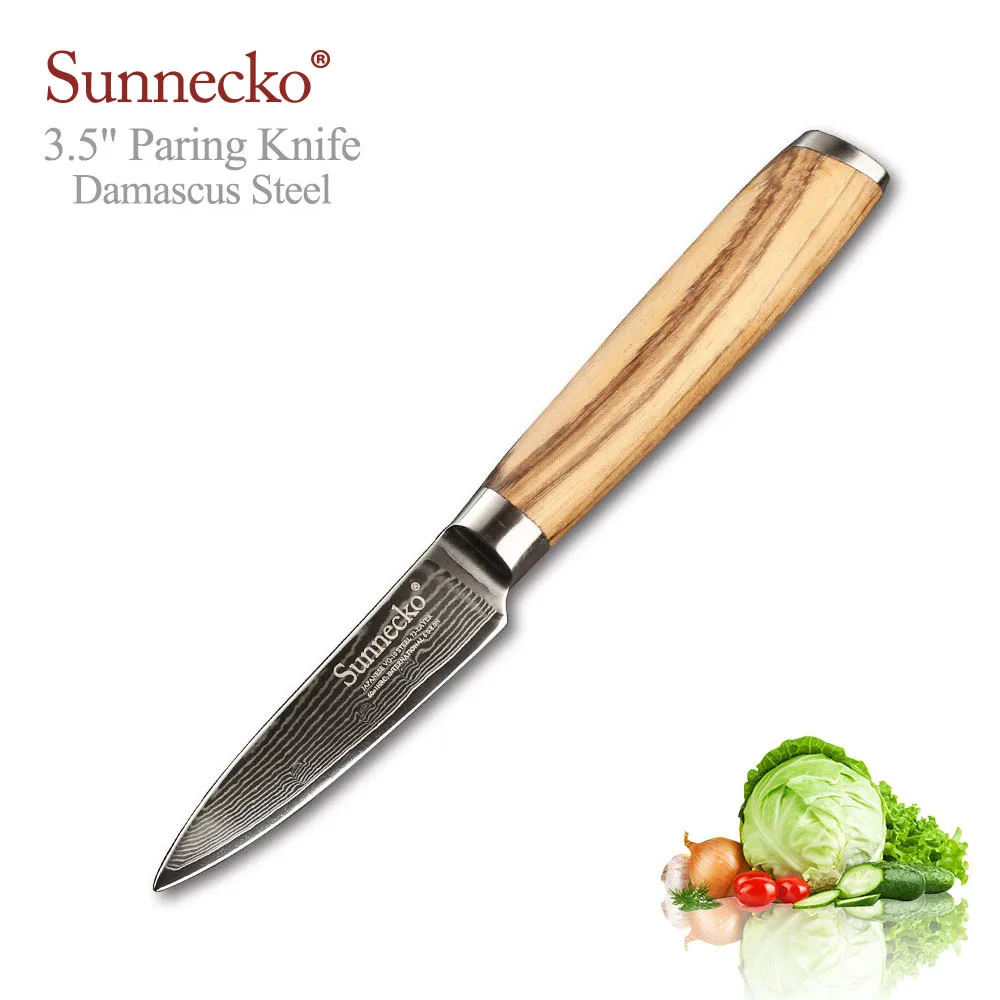 3.5inch Paring Knife Sunnecko оригинальная деревянная ручка Дамасская сталь кухонный нож японский VG10 профессиональные " поварские ножи подарок давая антипригарный нож - Цвет: 3.5inch Paring Knife