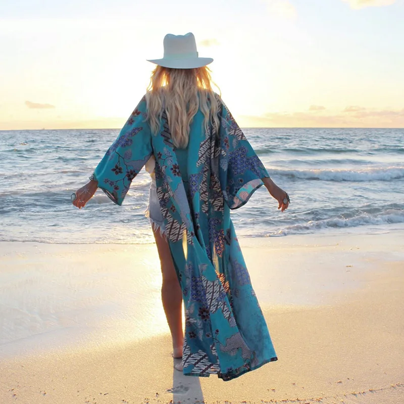 Женская шифоновая пляжная блузка JuneLove с принтом длинным рукавом летучая мышь