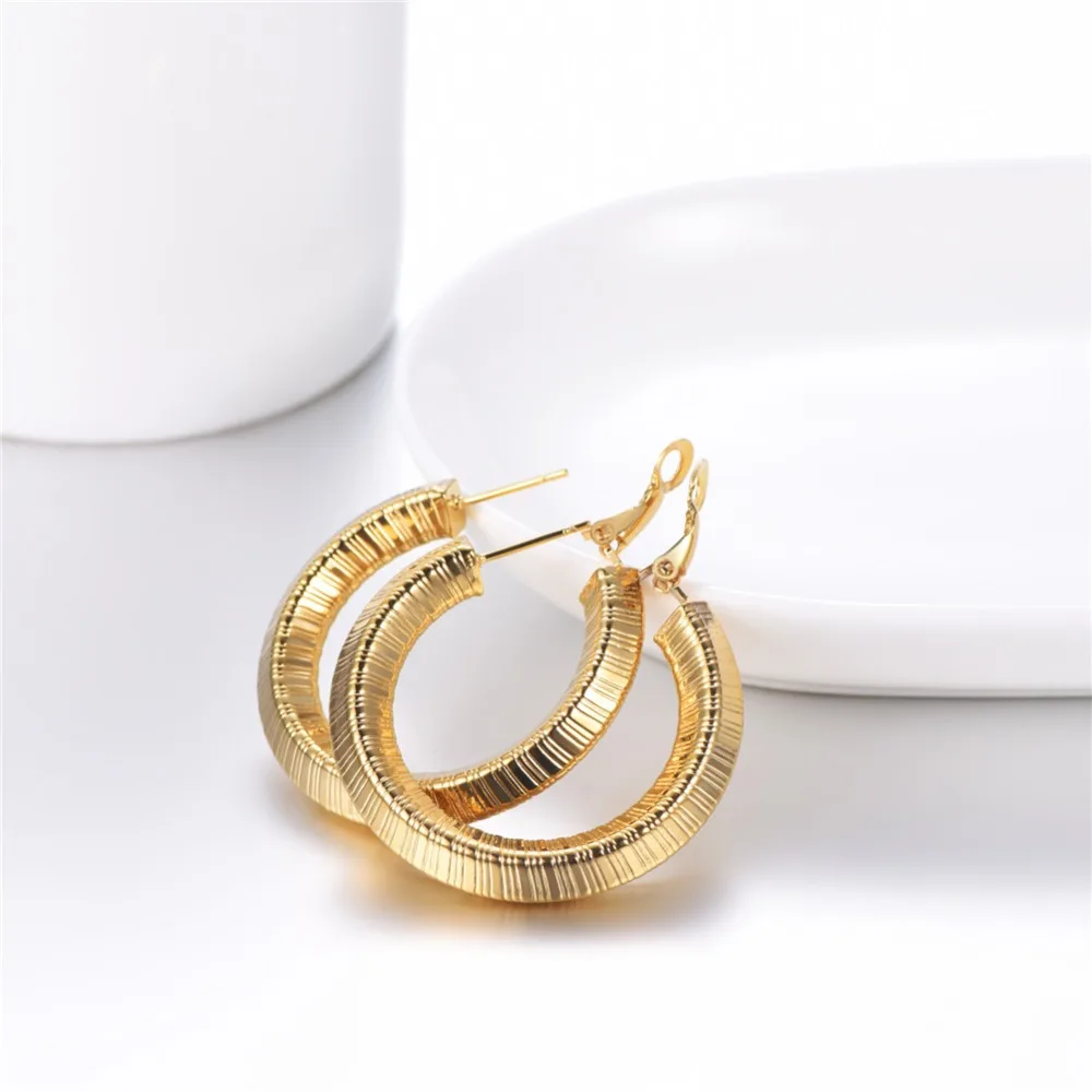 U7 Simple Earrings Round Circle 25mm / 40mm Three Color Trendy Design New Hoop Female Earring Jewelry Party Gift For Women E1014