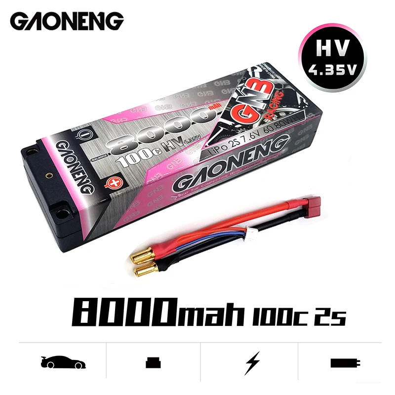 Gaoneng GNB 6000/8000mAh 100C 2S 7,6 V HV 4,35 V перезаряжаемая Lipo батарея 5,0 мм разъем типа "банан" Т-образный разъем для 1:10 RC автомобилей лодки