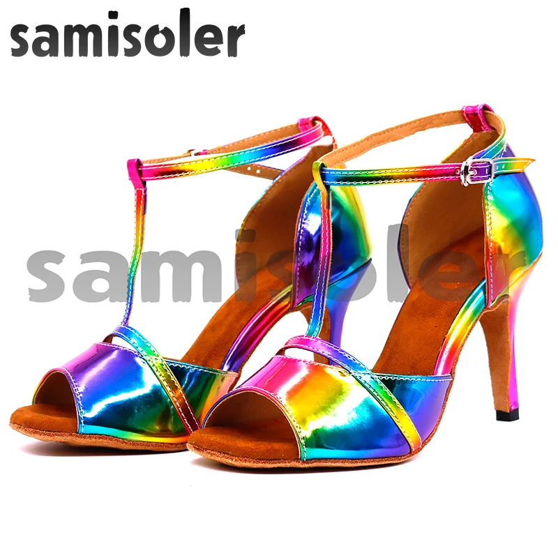 Samisoler/Обувь для латинских танцев яркие цвета радуги женская обувь из