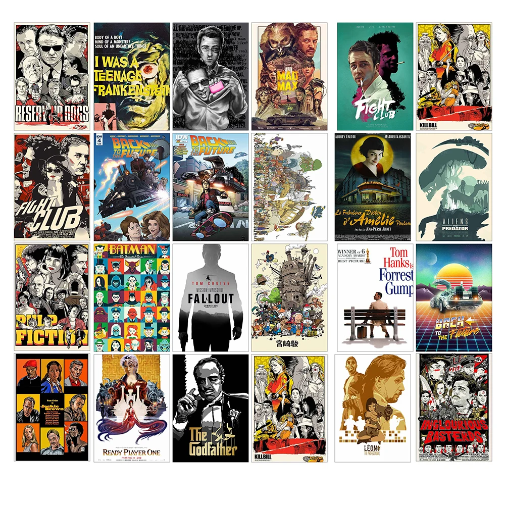 50Pcs/Lot Movie PVC Stickers Kill Bill/Reservoir Dogs/The Godfather/Fight Club/ For Motorcycle Skateboard Decal Toy Sticker