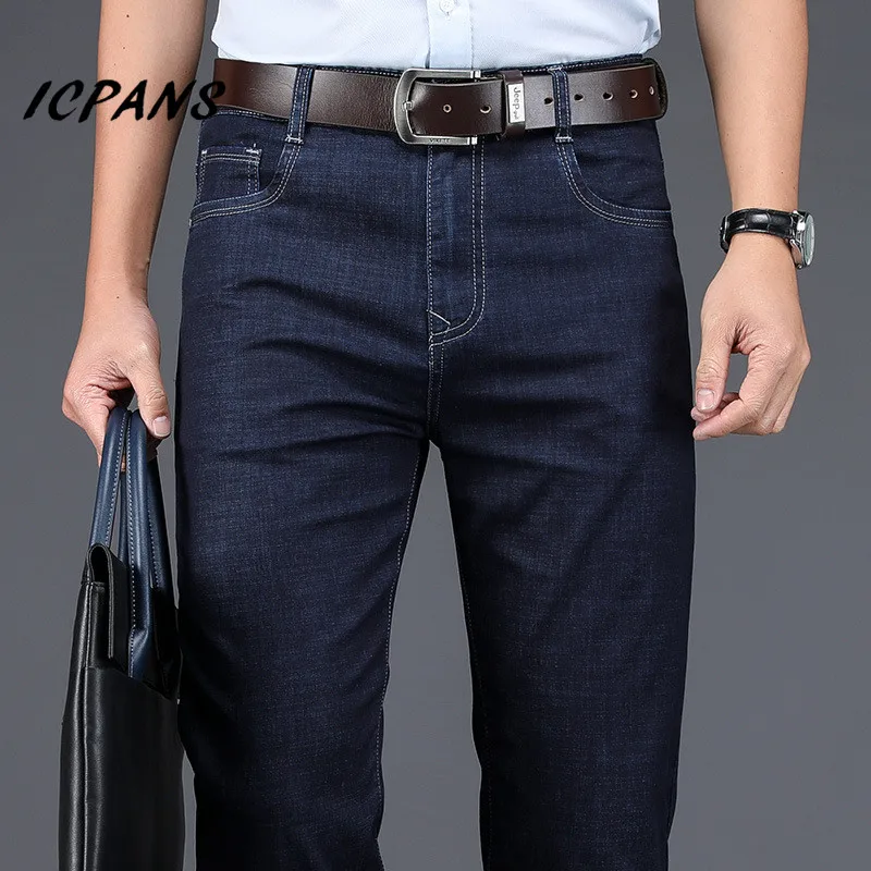 8050B dark blue ICPANS, деловые мужские джинсы, прямые, свободные, тянущиеся, летние, тонкие, джинсы для мужчин, джинсы для отдыха, Мужская одежда, джинсовые брюки, 42 - Цвет: 8050B dark blue
