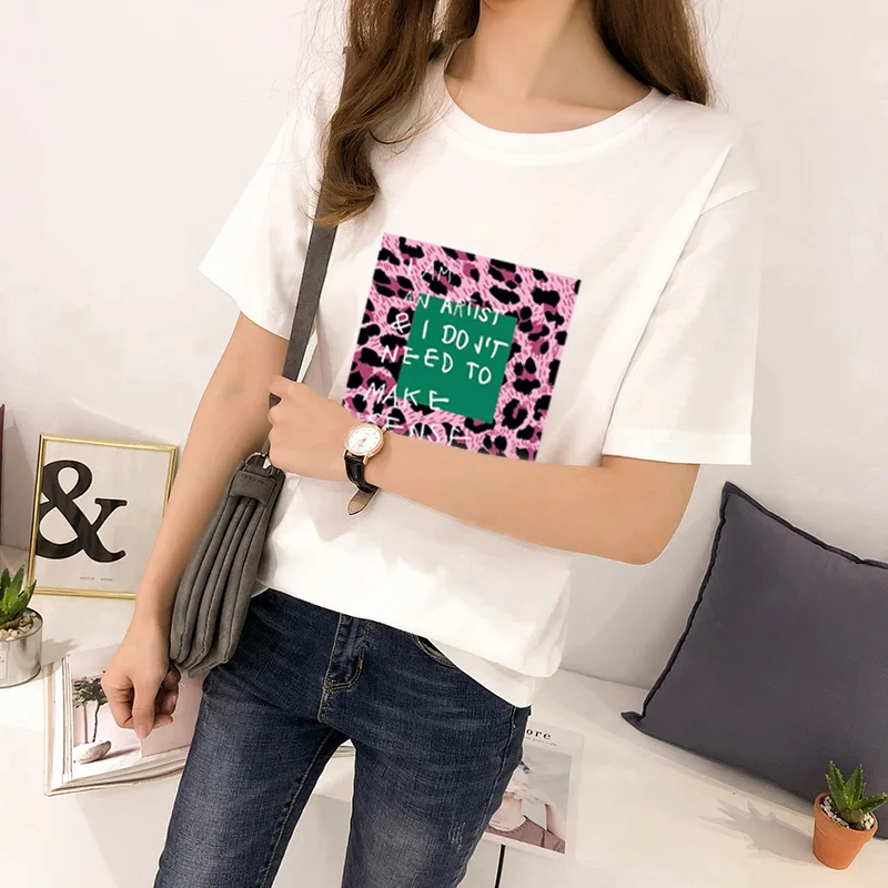 Популярная футболка 3 шт./партия летняя с леопардовым принтом и буквенным