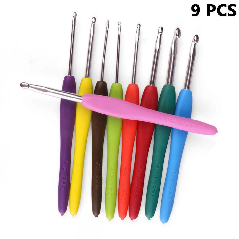 9 шт. алюминиевый набор многоцветных крючков для вязания крючком спицы плетение