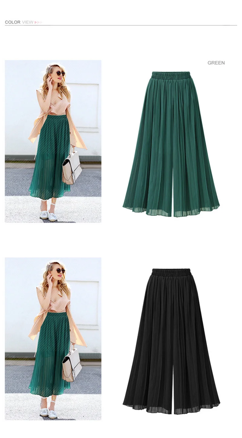 Plus Size Chiffon Pants Women Pleated Pant Thin Wide Leg Ankle Length Wide-Legged Trousers High Waist Casual Skirts | Женская одежда