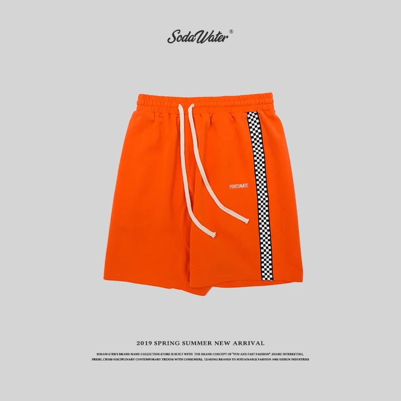 SODAWATER 2019 Hip hop men shorts side plaid elastic waist knee length mens casual loose streetwear short pants 8409S | Мужская одежда