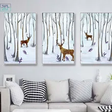 SPLSPL акварель олень Лес Снег пейзаж картина для украшения дома