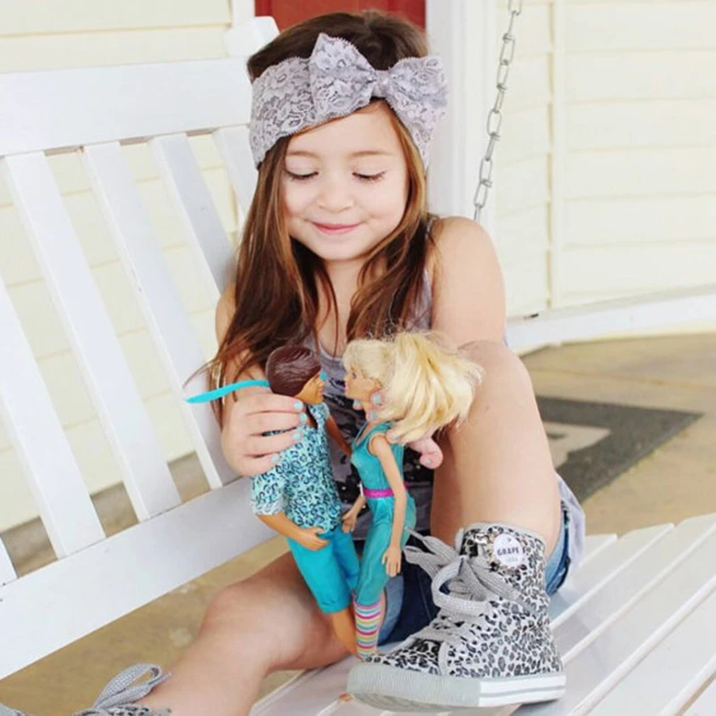 Модные Ободки для девочек с кружевным бантом цветная Детская резинка волос