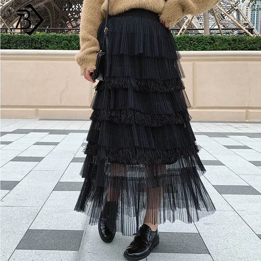 2019 Новая женская однотонная многослойная юбка трапециевидной формы с эластичной