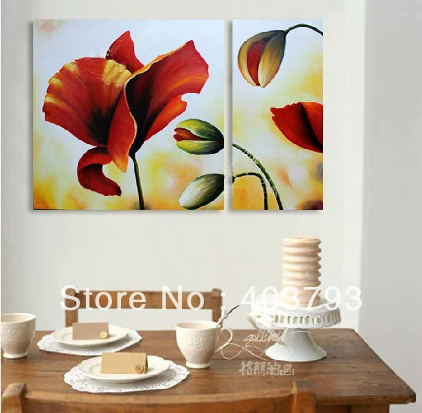 

dining room red flower paintings Handmade Modern Oil Painting on Canvas Wall Art Free shipping
