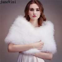 janevini casual solid women faux fur bolero ostrich feather fur wrap bridal wedding winter prom shawl white cloak etole fourrure