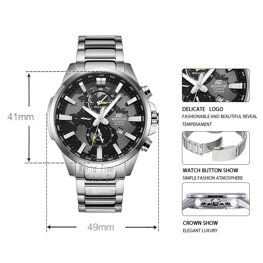 Мужские часы Casio Edifice Взрыв лучший бренд класса люкс новые кварцевые часы 100м Водонепроницаемые мужские часы Спортивные военные наручные часы Dual Dial World Time Светящиеся часы relogio masculino reloj hombre