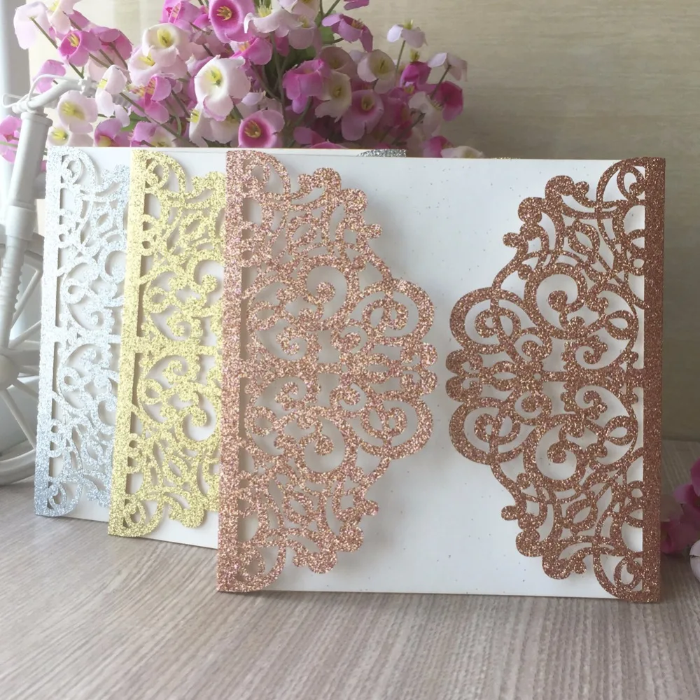 Роскошные блестящие кружевные Пригласительные открытки ручной работы из