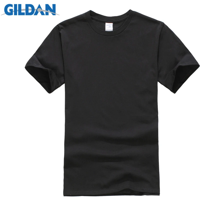 GILDAN Summer Men T-shirts Solid Color Slim Fit Short Sleeve T Shirt Mens New O-Neck Tops Basic TShirts Brand Clothing Plus Size | Мужская