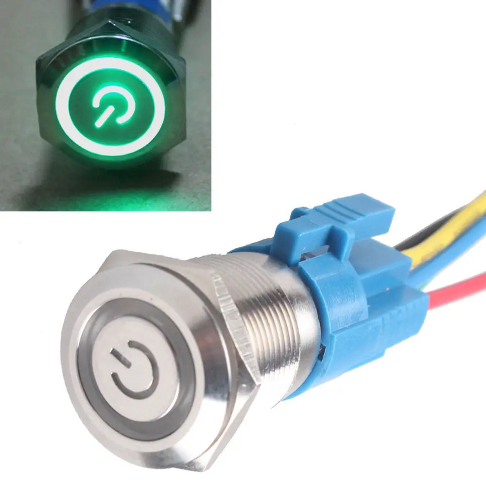 EE support DIY 19mm 12V Symbol Angel Green LED Light Push Button Switch With Plug Car Styling | Автомобили и мотоциклы