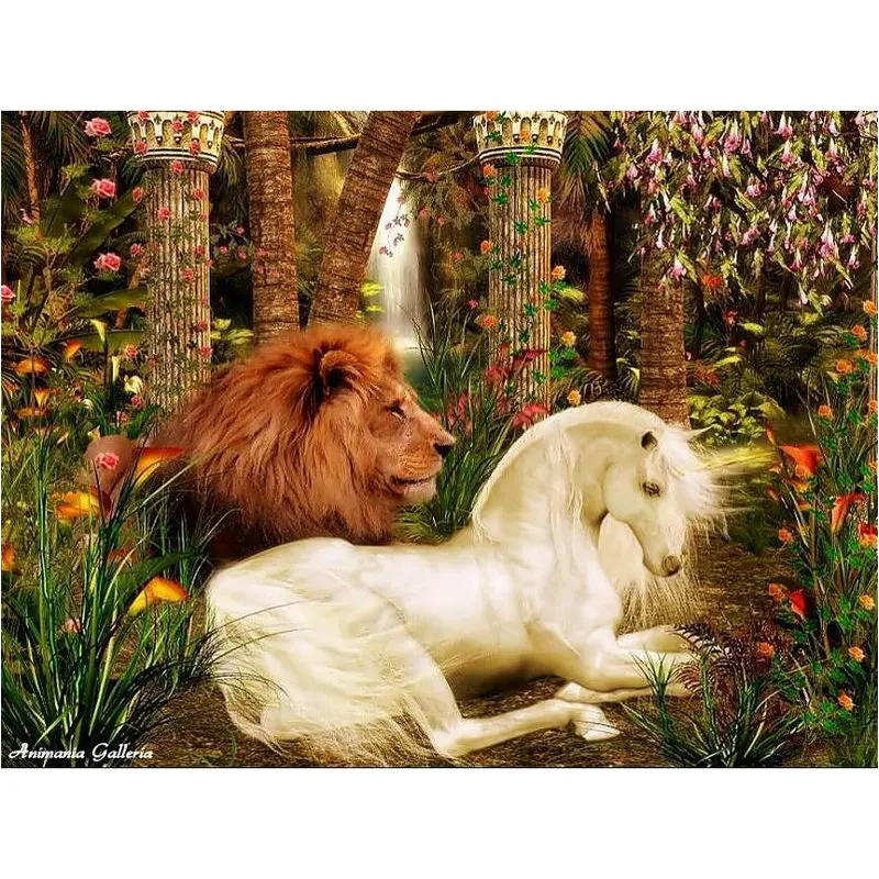 Diy 5D Full Square Diamond Embroidery Painting Cross Stitch Unicorn and lion rhinestone Mosaic puzzle Crafts Kits | Дом и сад