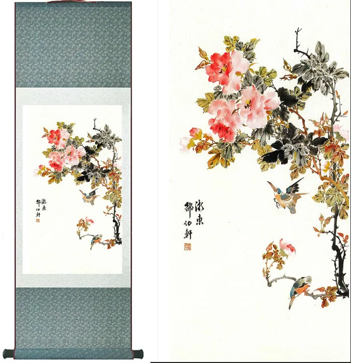Картина с птицами и цветами, украшение для дома и офиса, китайская живопись в свитке, Весенняя картина с рисунками птиц