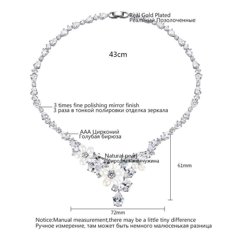 

LUOTEEMI Freshwater Cultured Pearls Flower and Clear CZ Waterdrop Bridal Wedding Jewelry Set For Women Earrings Necklace Sets