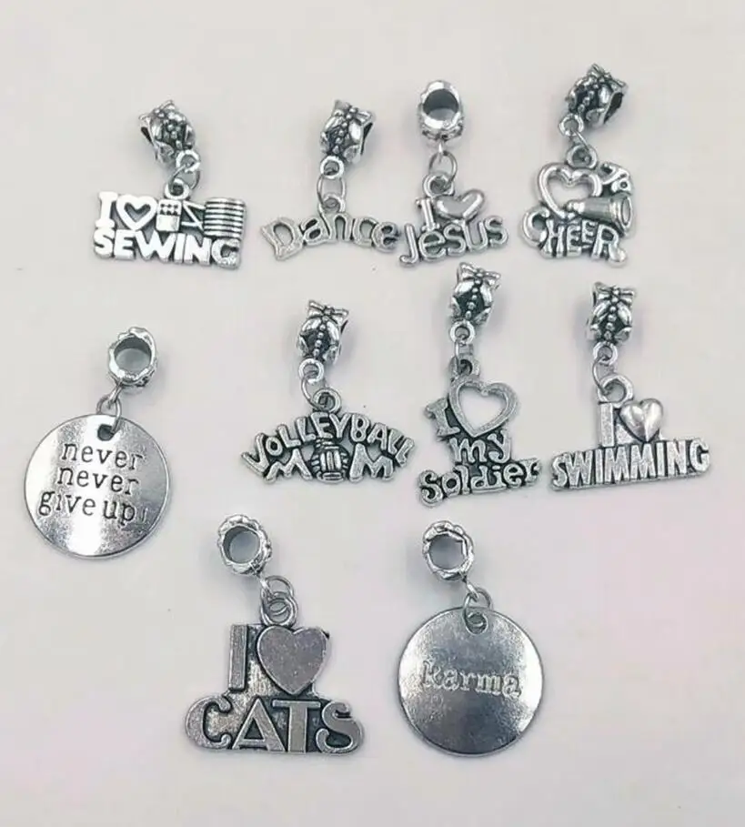 10 шт. Быстрая доставка I LOVE CATS/I MY SOLDIER/DANCE/I JESUE/TO CHEER/KARMA Charm подвеска ювелирные
