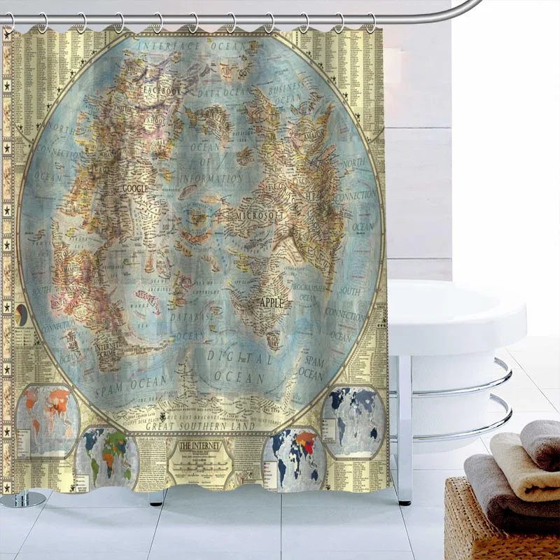 World Map Custom Shower Curtain 3D Waterproof Polyester Fabric Bath High Defintion Printing 12 Hooks For The Bathroom | Дом и сад