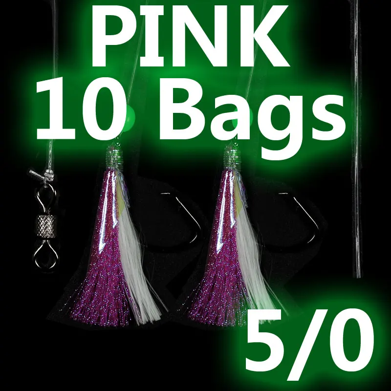 10bags Pink 10 сумок, 5/0, для морской рыбалки, Snapper, для морской форели, рыболовные снасти, светящиеся, светящиеся, Сабики, Flasher Rig - Цвет: 10bags Pink