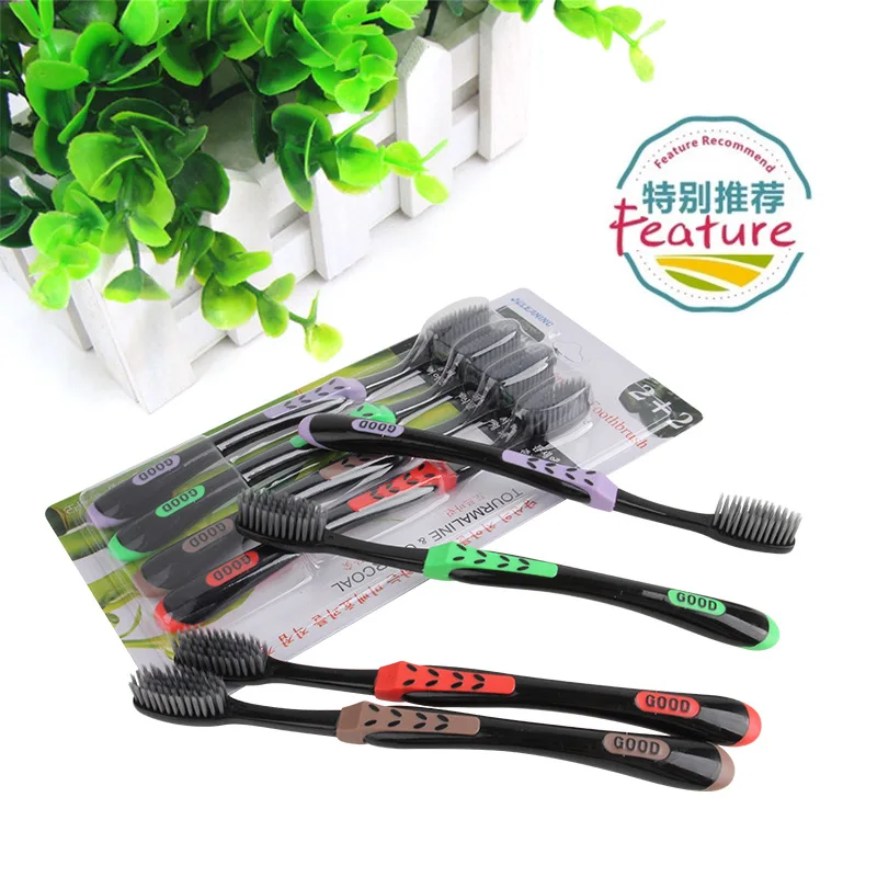 Брендовая зубная щетка из древесного угля бамбука 4 шт./партия противоскользящая