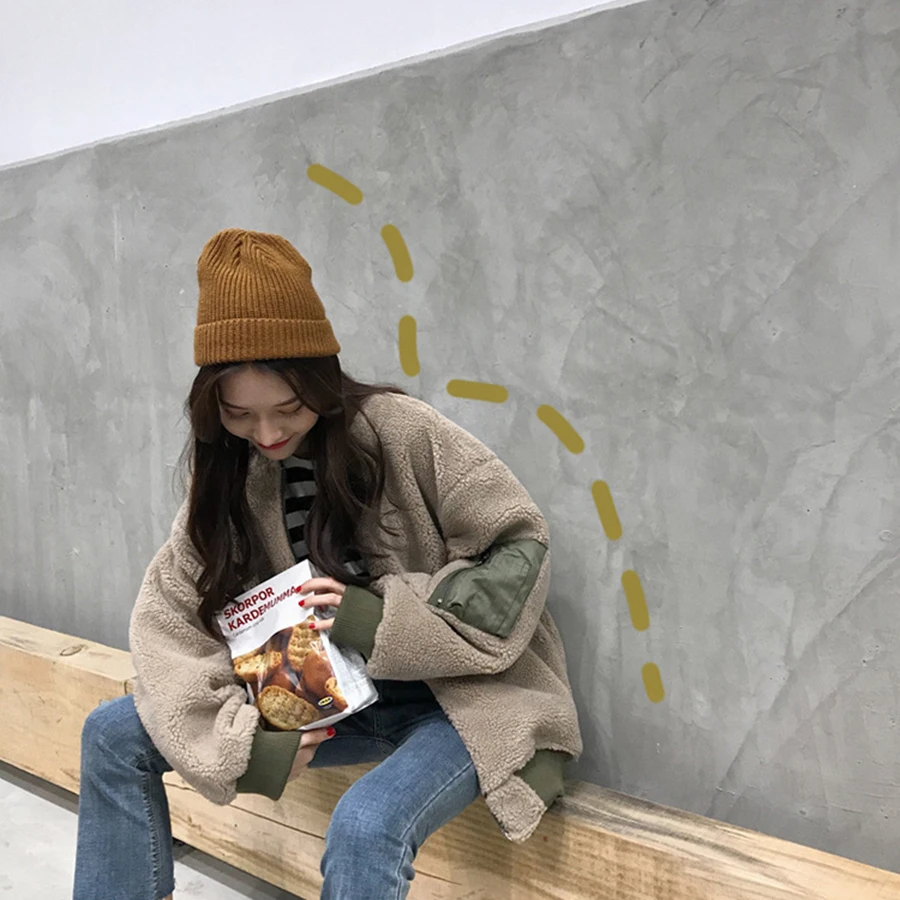 Женская куртка с плюшевой подкладкой Harajuku свободная повседневная уличная