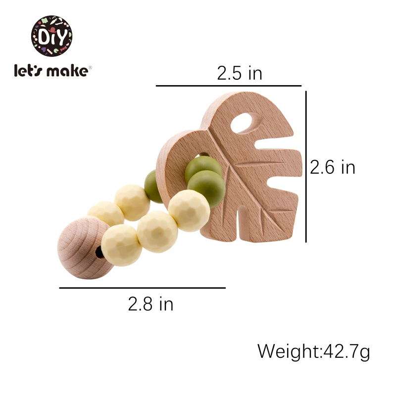 Let's Make-mordedor de cuentas de silicona, pulsera de dentici&oacute;n para beb&eacute;, juguete de lactancia para reci&eacute;n nacido, hoja de madera de haya, 1 ud.-2