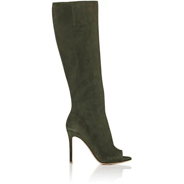 Сапоги женские выше колена Бархатные ботфорты на молнии тонкий высокий каблук