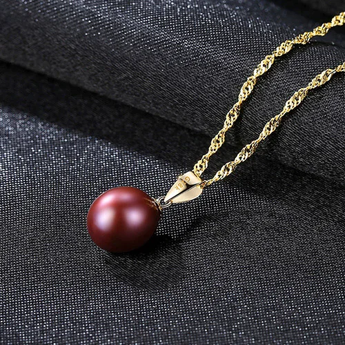 Brown Red CZCITY из 18-ти кратного желтого золота кулон шесть Цвета Подвеска из натурального пресноводного жемчуга, 925 волнистые Цепочки и ожерелья 40 см+ 5 см подарок для Для женщин - Цвет камня: Brown Red
