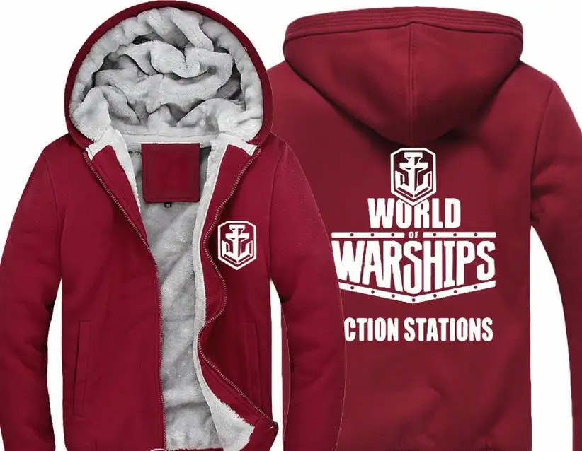 Поражает Толстовка игры World of Warships куртка зимний, мужской, плотный флис молния световой поражает кофты