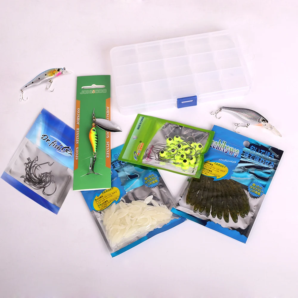 Dr. fish Lot 39 Рыболовные Снасти Коробка приманки форели Спиннеры кренкбейты Мягкая приманка джиг Dropshot червь пресноводный рок рыболовный ассортимент