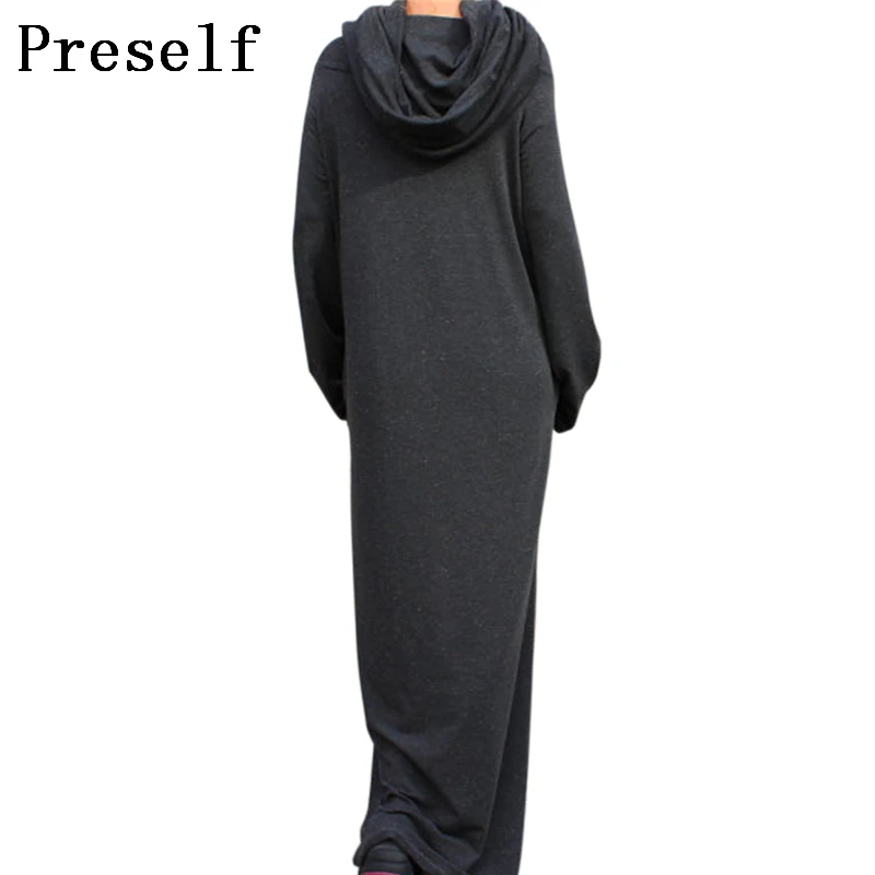Preself с открытыми плечами капюшоном Макси повседневное платья для женщин