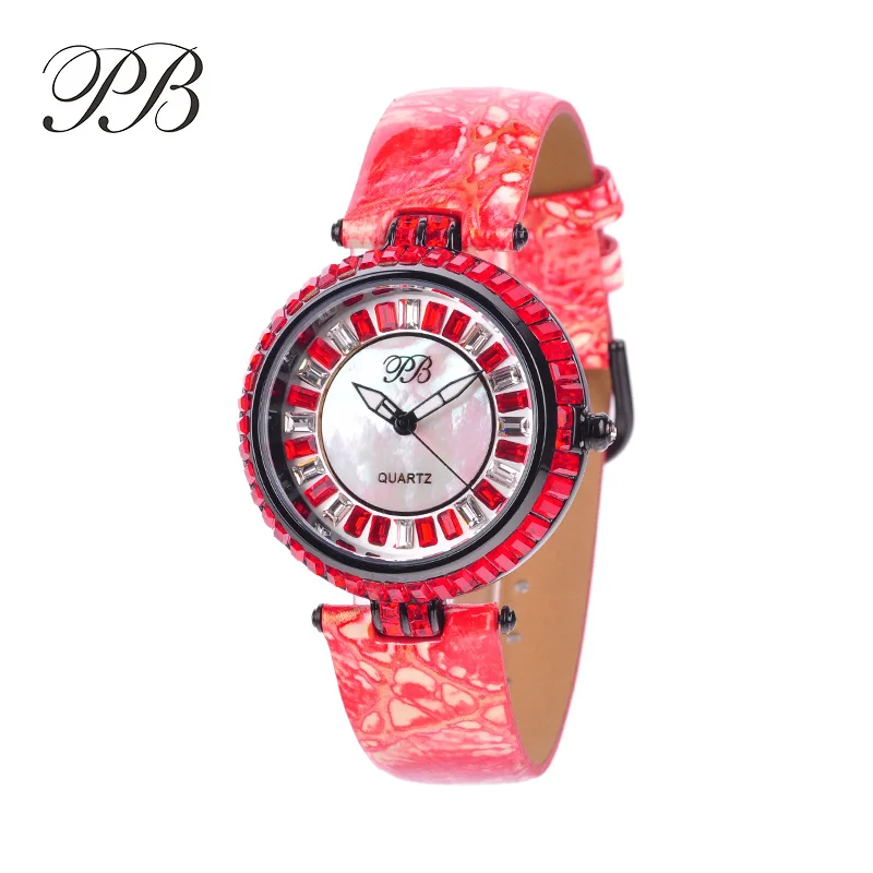 HL538T Princess Butterfly clock Марка Мода Красочные Красный Кристалл Женские Часы Водонепроницаемый Небольшой Роскошный Кожаный Ремешок Кварцевые часы наручные - Цвет: HL538T