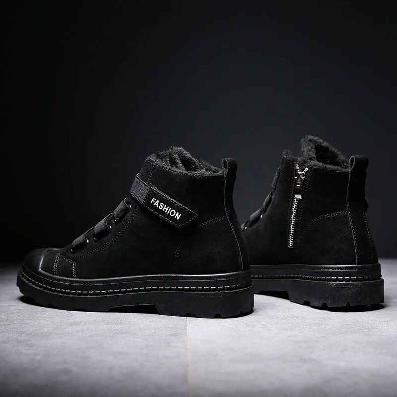 LINGGE Fashion Для мужчин зимние толстые Теплые; больших размеров хлопок Зимние хлопковые сапоги мужской черный плюшевые сапоги до лодыжки