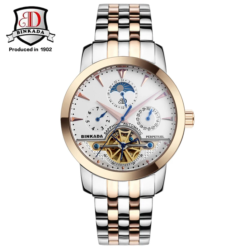 Часы BINKADA Skeleton Tourbillion Mechaniccal Relogio роскошный кожаный ремешок в деловом стиле