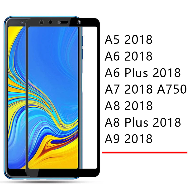 Чехол для Samsung Galaxy A5 A6 A7 A8 Plus A9 2018 полное покрытие закаленное стекло на Samsun Gelaksi A 5 6 7