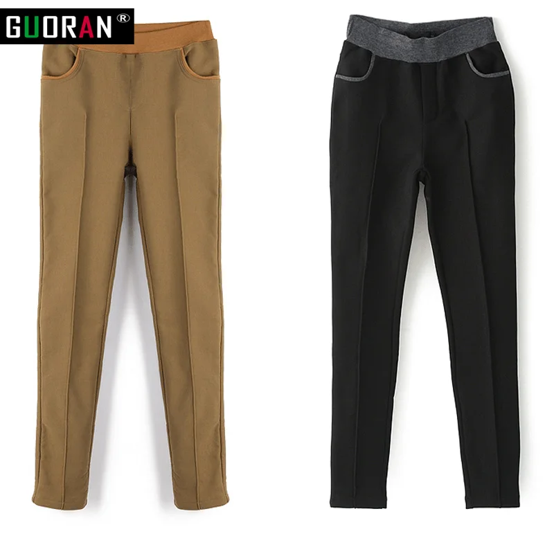 Зимние Повседневные брюки и капри женские эластичные хлопковые утепленные узкие