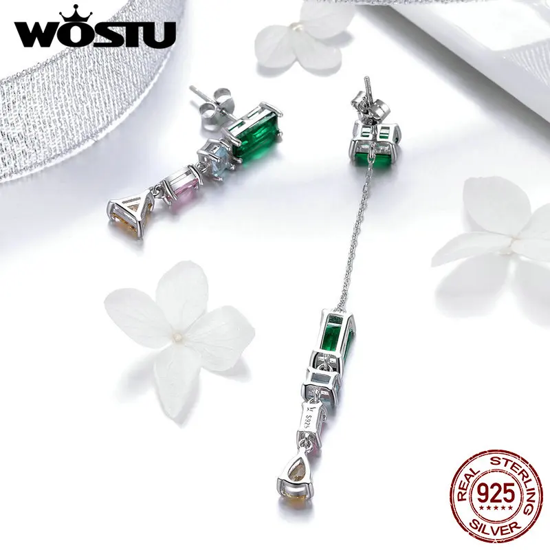 Женские Разноцветные серьги-капли WOSTU Настоящее серебро 925 пробы роскошный