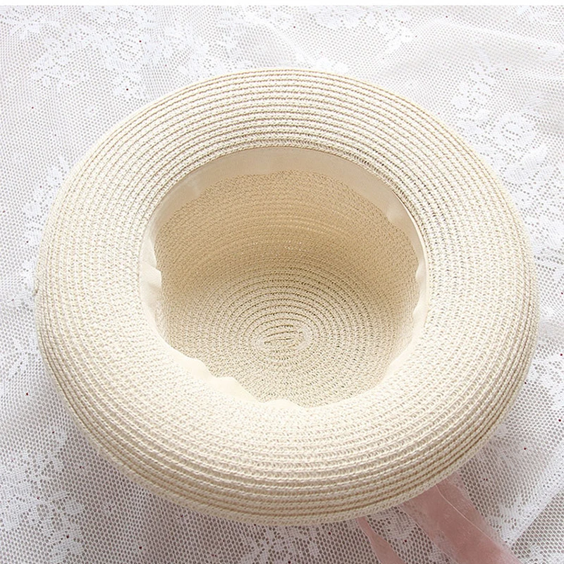 

Summer Women Straw Sun Hat Children Flower Silk Ribbon Design Simple Wide Brim Straw Hat Girls Beach Hats Parent-child Sun Hat