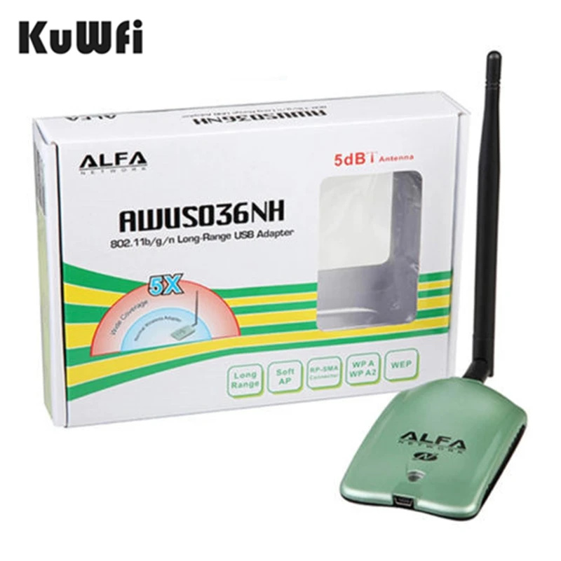KuWFi Alfa USB Wifi адаптер awus036нh Ralink3070L Wifi приемник 2000 МВт 150 Мбит/с Беспроводная USB Wifi сетевая карта для ПК/ноутбука