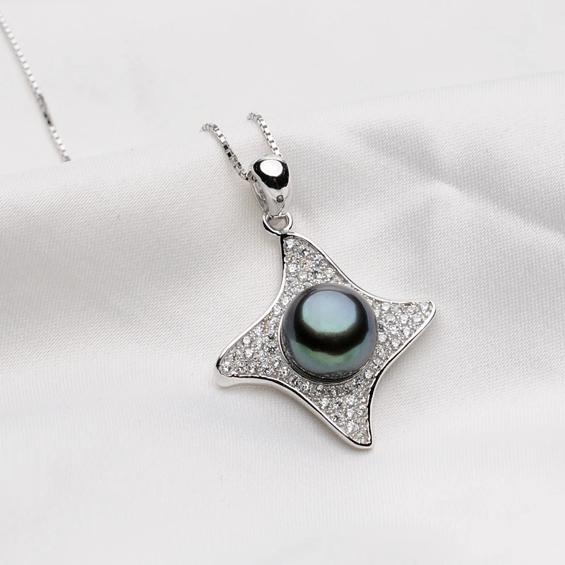 925 Sterling Silver Star Pendant Necklace Fine Pearl Jewelry for Women 8-9mm Freshwater Black Chain Beads Luxury Feige | Украшения и
