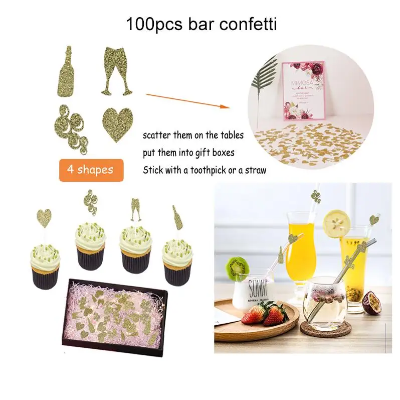 100pcs bar 100 шт бумажные конфетти декор стола и Свадебная вечеринка Декор Конфета бар украшения бутылки вина/Кубок/Сердце Конфетти Золотой/красный - Цвет: 100pcs bar