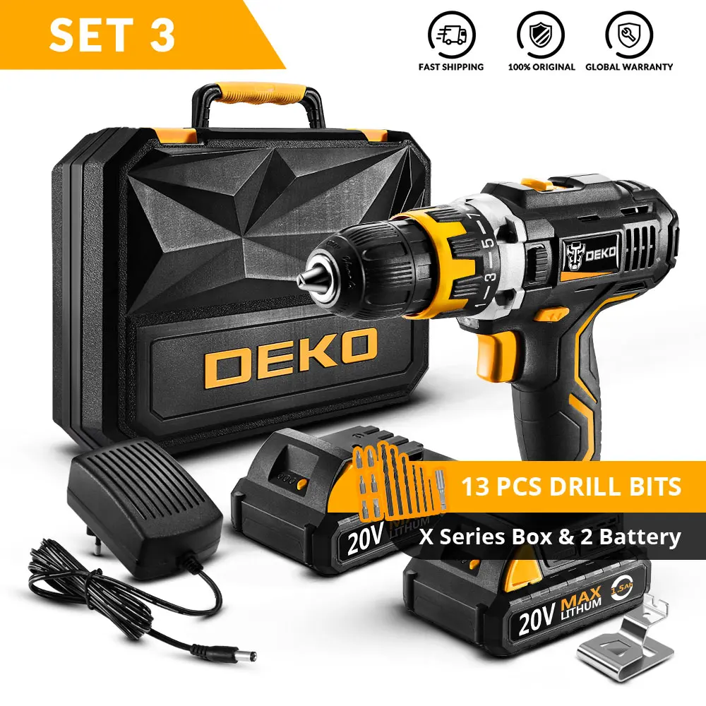SET3 DEKO GCD20DU2Y 20 Вольт макс Электрическая отвертка аккумуляторная дрель-шуруповерт DC литий-ионный аккумулятор 1/2 дюйма переменная скорость электроинструменты - Цвет: SET3