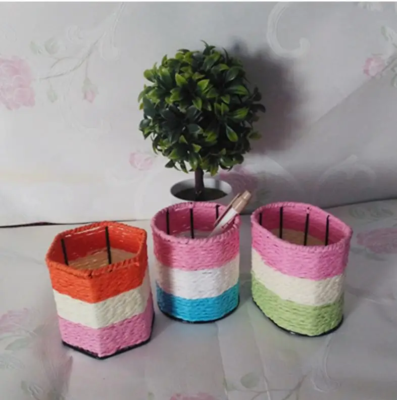 Creative Color rope braided small pen container Desktop office containing round oval/Hexagon pen holders random color organizer