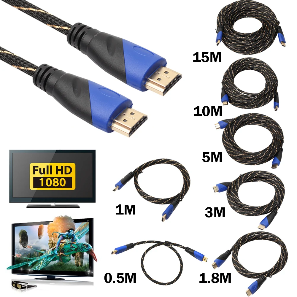 1,8/3/5 M плетеный кабель HDMI V1.4 AV HD 3D для PS3 Xbox HDTV метров 1080P с Skidproof Позолоченные закладная головкаголова вилку