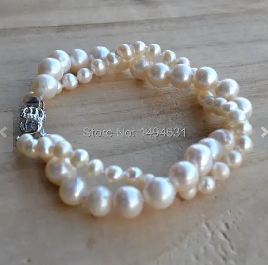 Оптовая продажа жемчужный браслет-8 дюймов 5-9 мм 2 ряда Белый цвет натуральный